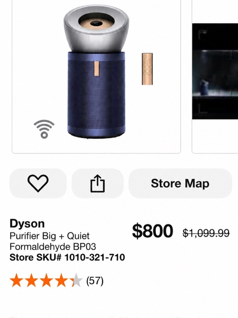 Dyson navy blue and gold air purifier with remote